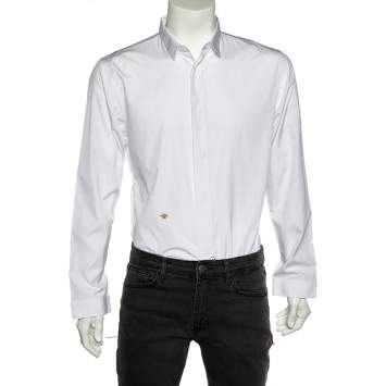 Pre Owned Dior Homme White Cotton Bee Embroidery Detail Button Front Shirt L 