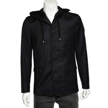 Pre Owned Dior Homme Black Wool Button Front Hooded Jacket M