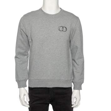 Pre Owned Dior Grey Cotton Logo Embroidered Crewneck Sweatshirt L