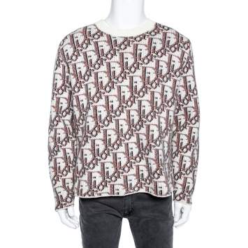 Pre Owned Dior Multicolored Oblique Logo Jacquard Wool & Cashmere Pullover XL