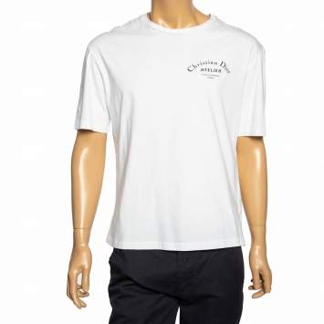 Pre Owned Dior White Logo Printed Cotton Short Sleeve T-Shirt L