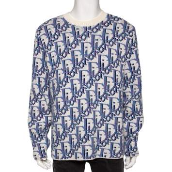 Pre Owned Dior Multicolored Oblique Jacquard Intarsia Knit Pullover L