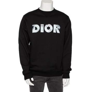 Pre Owned Dior Black Floral Logo Printed Cotton Crewneck Sweatshirt M