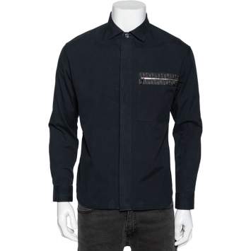 Pre Owned Dior Navy Blue Cotton Pocket Detail Button Front Shirt M