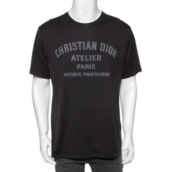 Pre Owned Dior Black Cotton Logo Printed Crewneck T-Shirt XL