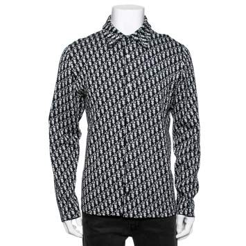 Pre Owned Dior White-Blue Cotton Oblique Long Sleeve Overshirt L