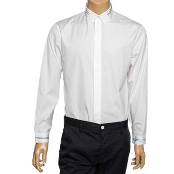 Pre Owned Dior White Cotton Embroidered Detail Button Front Shirt L