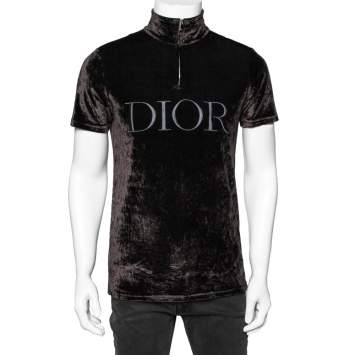 Pre Owned Dior Brown Velvet Dior Embroidered Short Sleeve T-Shirt S