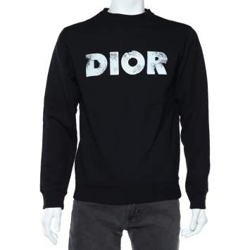 Pre Owned Dior Homme Black Floral Logo Printed Cotton Crewneck Sweatshirt XS