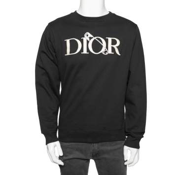 Pre Owned Dior x Judy Blame Black Cotton Safety Pin Logo Embroidered Sweatshirt XS
