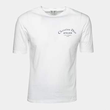 Pre Owned Dior White Cotton Logo Printed Crew Neck T-Shirt XS