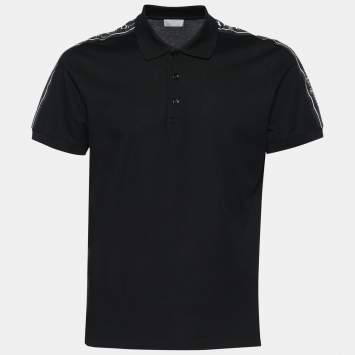 Pre Owned Dior Black Cotton Pique Logo Tape Trim Detailed Polo T-Shirt L