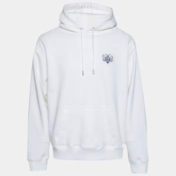 Pre Owned Dior x Shawn Stüssy Off White Knit Bee Embroidered Hoodie L