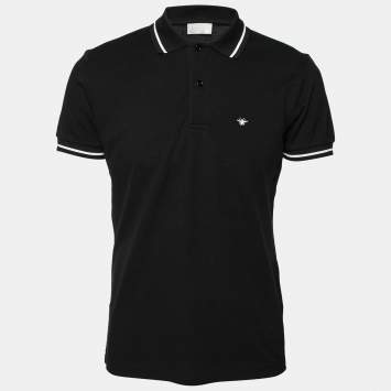 Pre Owned Dior Black Cotton Bee Embroidered Polo T-Shirt M