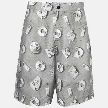 Dior X Daniel Arsham Grey Lunar Print Crepe Shorts L