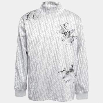 Pre Owned Dior Grey Oblique Floral Jacquard Long Sleeve Sweatshirt L