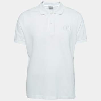 Pre Owned Dior White Cotton Pique Logo Embroidered Polo T-Shirt XXL