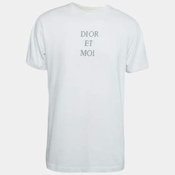 Pre Owned Dior White Cotton Dior Et Moi Sequin Embellished Short Sleeve T-Shirt L
