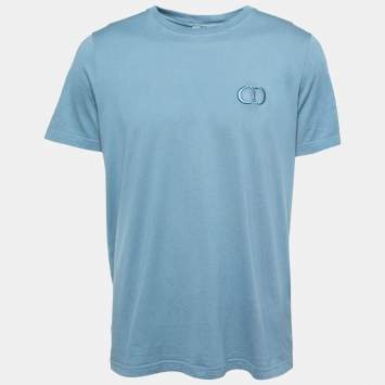 Dior Blue Cotton Logo Embroidered Short Sleeve T-Shirt XXL