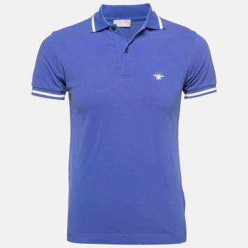 Pre Owned Dior Purple Cotton Pique Bee Embroidered Short Sleeve Polo T-Shirt XS