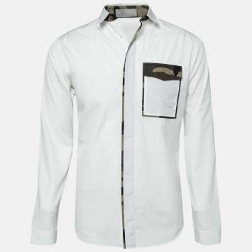 Dior White Camouflage Trimmed Cotton Pocket Detail Button Front Shirt S