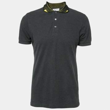Pre Owned Dior Grey Cotton Pique Contrast Collar Detail Polo T-Shirt M