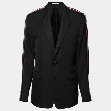 Dior Black Wool Side Striped Panel Blazer L