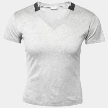 Dior Grey Cotton V-Neck Short Sleeve T-Shirt S