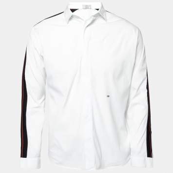 Dior White Cotton Stripe Trimmed Button Front Shirt M