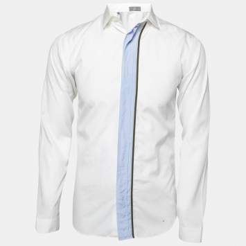 Pre Owned Dior White Contrast Trimmed Cotton Button Front Shirt S