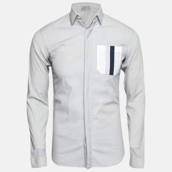 Pre Owned Dior Grey Cotton Contrast Pocket Detail Button Front Shirt S 