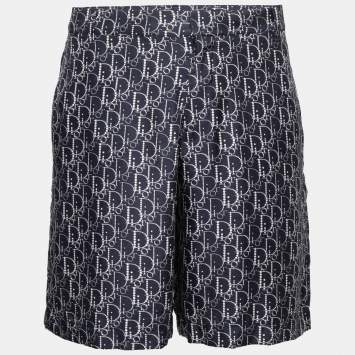 Pre Owned Dior Navy Blue Silk Pearl Print Shorts L