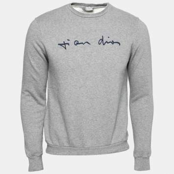 Pre Owned Dior Grey Embroidered Cotton Round Neck Sweatshirt XS