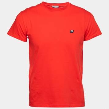 Pre Owned Dior Homme Red Cotton Logo Appliqued Short Sleeve T-Shirt S
