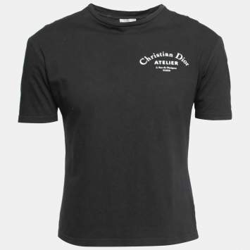 Pre Owned Dior Black Cotton Logo Print Short Sleeve T-Shirt XS