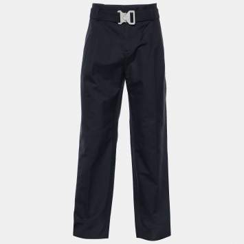 Dior Homme Hale Navy Cotton Faille Belt Detail Pleated Pants XL