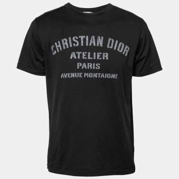 Pre Owned Dior Black Logo Printed Cotton Short Sleeve T-Shirt M