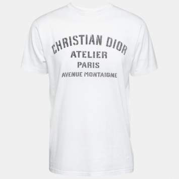 Pre Owned Dior White Cotton Logo Print Crewneck T-Shirt M 