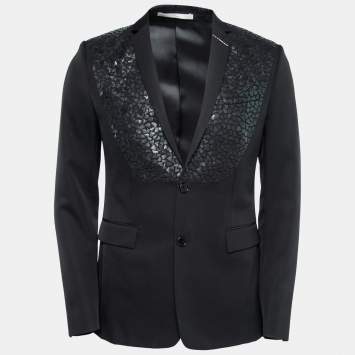 Dior Black Wool & Leather Embellished Single Breasted Blazer S