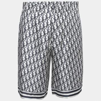 Pre Owned Dior Blue Oblique Printed Silk Bermuda Shorts M