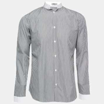 Pre Owned Dior Navy Blue Striped Cotton Open Collar Classic Shirt M 