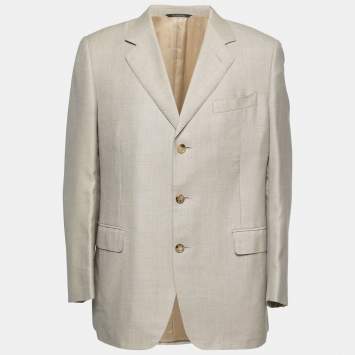Pre Owned Christian Dior Vintage Cream Wool & Silk Single-Breasted Blazer XL