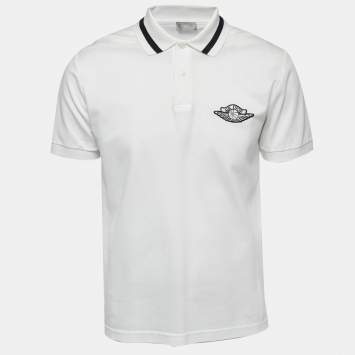 Pre Owned Dior X Jordan White Cotton Pique Logo Embroidered Polo T-Shirt XS