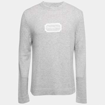 Pre Owned Dior Grey Logo Embroidered Cashmere Knit Long Sleeve Jumper M