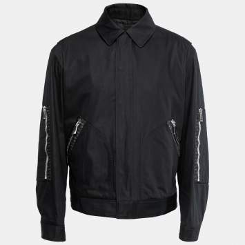 Pre Owned Dior Black Gabardine Monogram Trim Detail Zip-Up Jacket XL