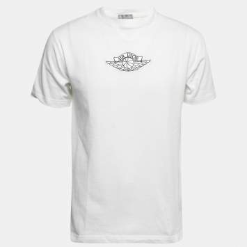Pre Owned Dior X Jordan White Cotton Logo Embroidered T-Shirt S