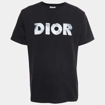 Pre Owned Dior X Daniel Arsham Black Cotton Eroded Logo T-Shirt L