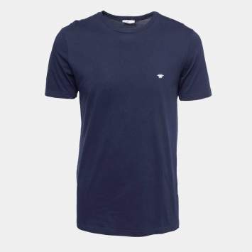 Pre Owned Dior Homme Navy Blue Cotton Bee Embroidered T-Shirt L