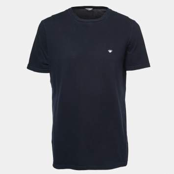 Pre Owned Dior Navy Blue Bee Embroidered Cotton Crew Neck T-Shirt L