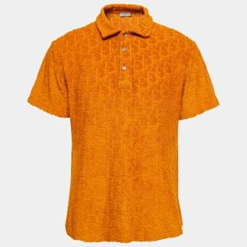 Pre Owned Dior Orange Oblique Monogram Jacquard Terry Short Sleeve Polo T-Shirt S